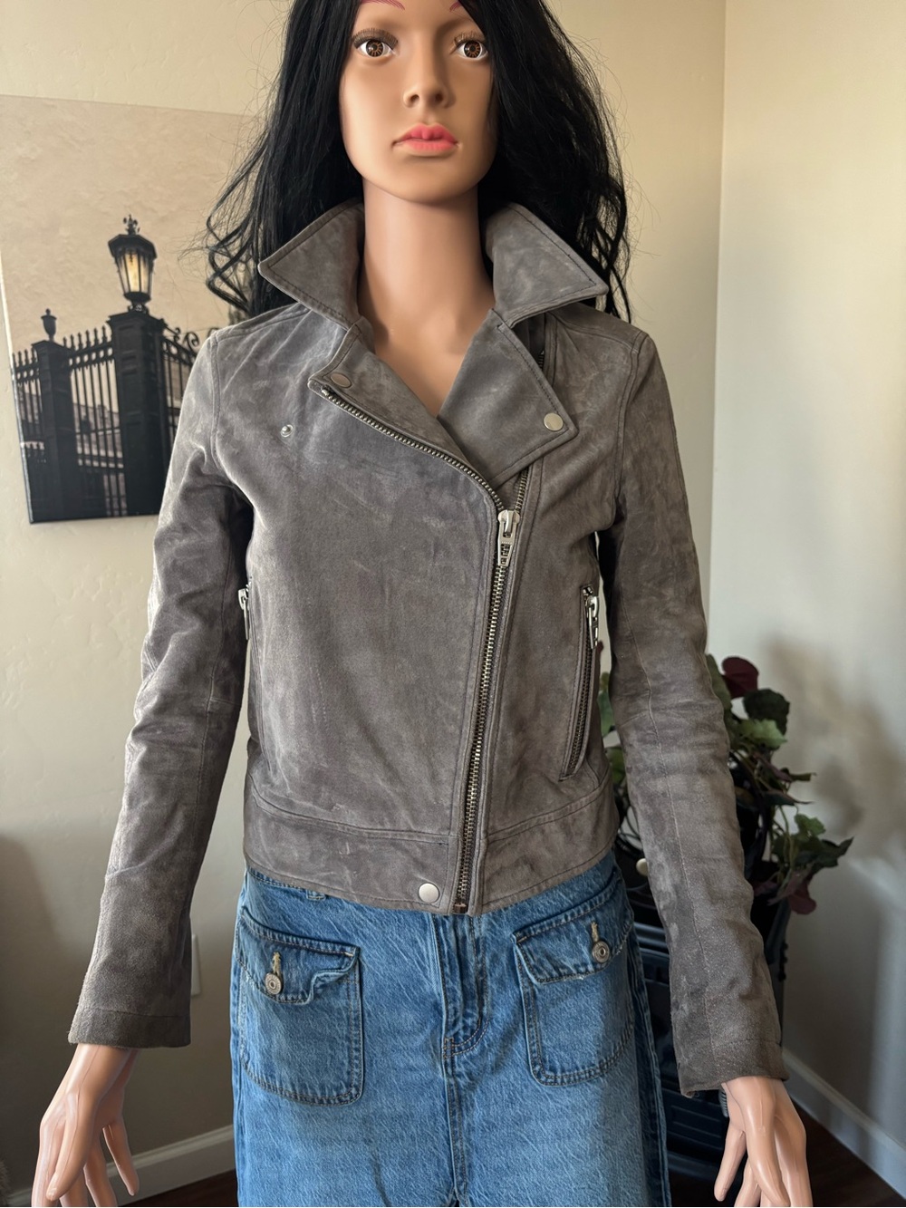 Blank NYC Gray Suede Asymmetrical Moto Jacket